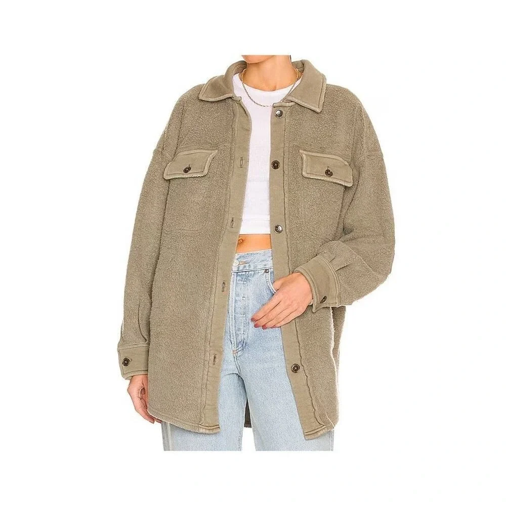Free People Women's Dirty Olive Green Oversized Slouchy Ruby Jacket Size Small